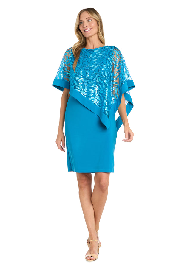 r&m richards Asymmetrical Sequin Patterned Poncho Dress