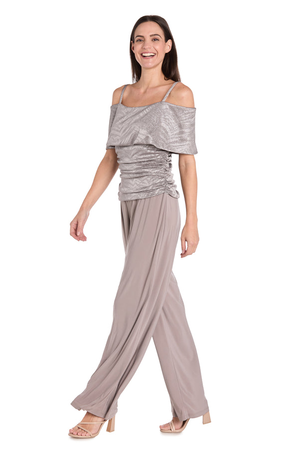 R&m Richards Banded Cold Shoulder Strap Detail Ruched Jumpsuit