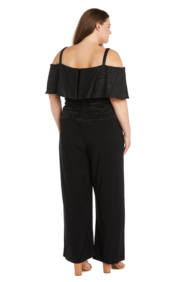 R&m Richards Banded Cold Shoulder Strap Detail Ruched Jumpsuit - Plus