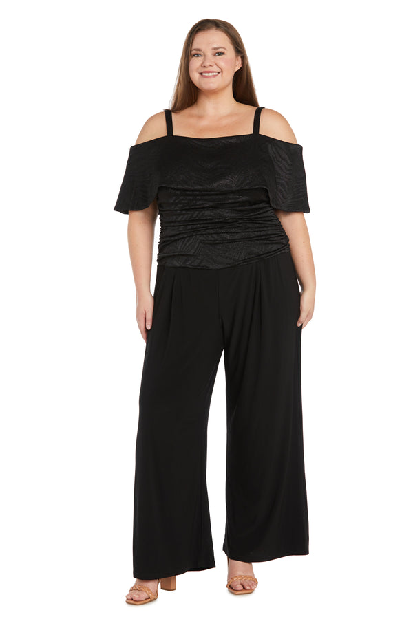 R&m Richards Banded Cold Shoulder Strap Detail Ruched Jumpsuit - Plus
