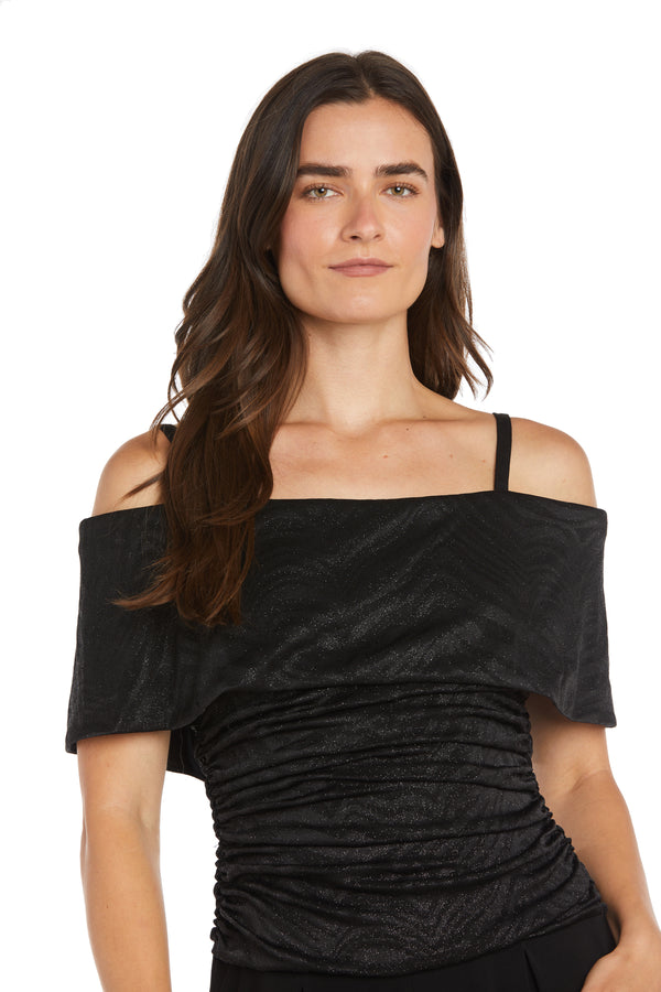 R&m Richards Banded Cold Shoulder Strap Detail Ruched Jumpsuit - Petite