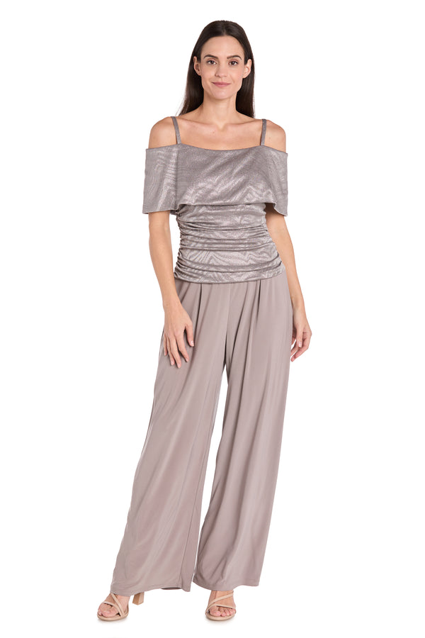 r&m richards Banded Cold Shoulder Strap Detail Ruched Jumpsuit
