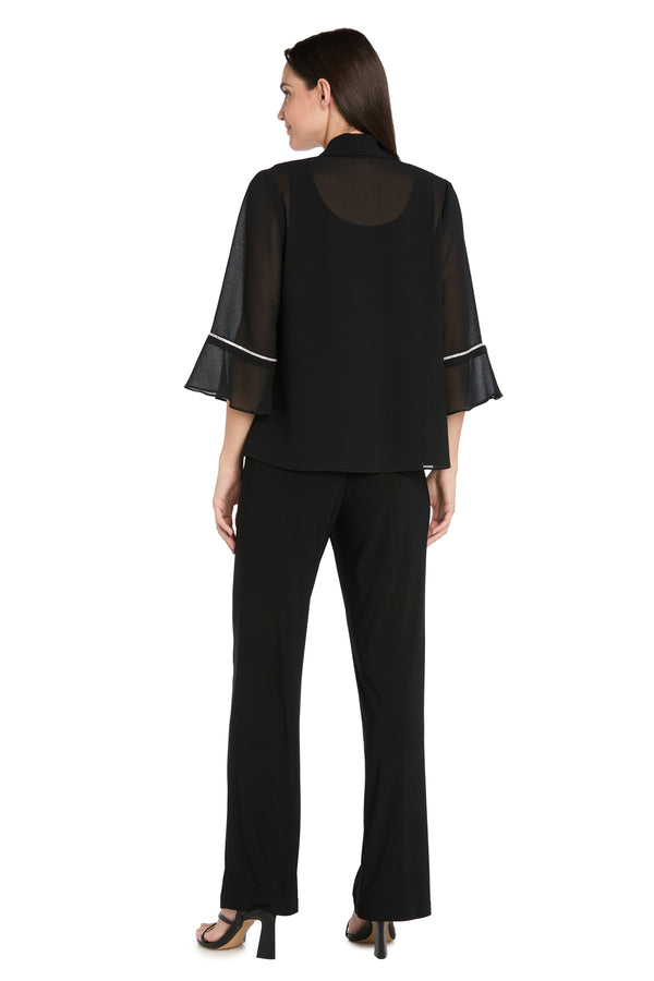 R&m Richards Black Pebble Georgette Jacket With Rhinestone Sleeve Trim