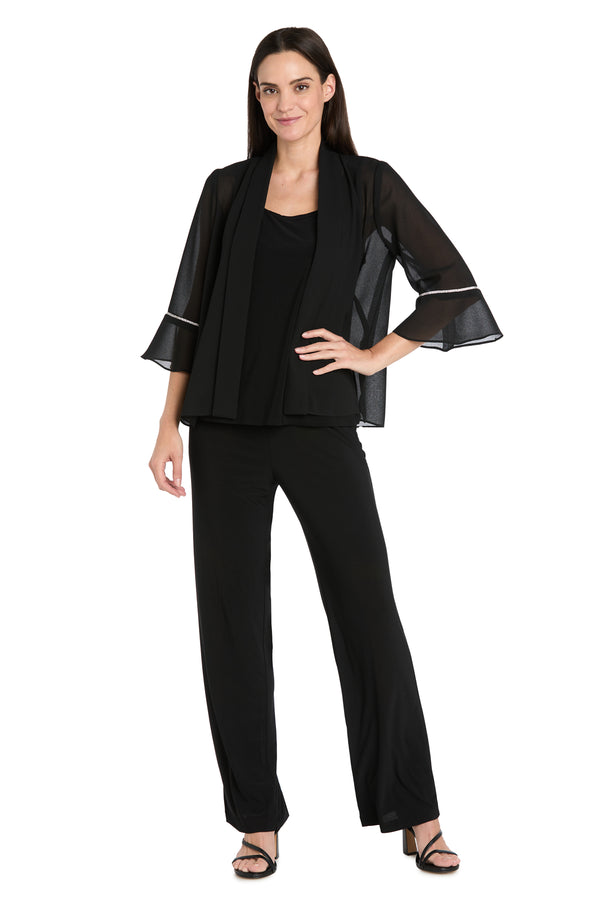 R&m Richards Black Pebble Georgette Jacket With Rhinestone Sleeve Trim