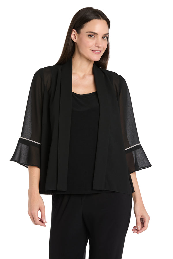 R&m Richards Black Pebble Georgette Jacket With Rhinestone Sleeve Trim