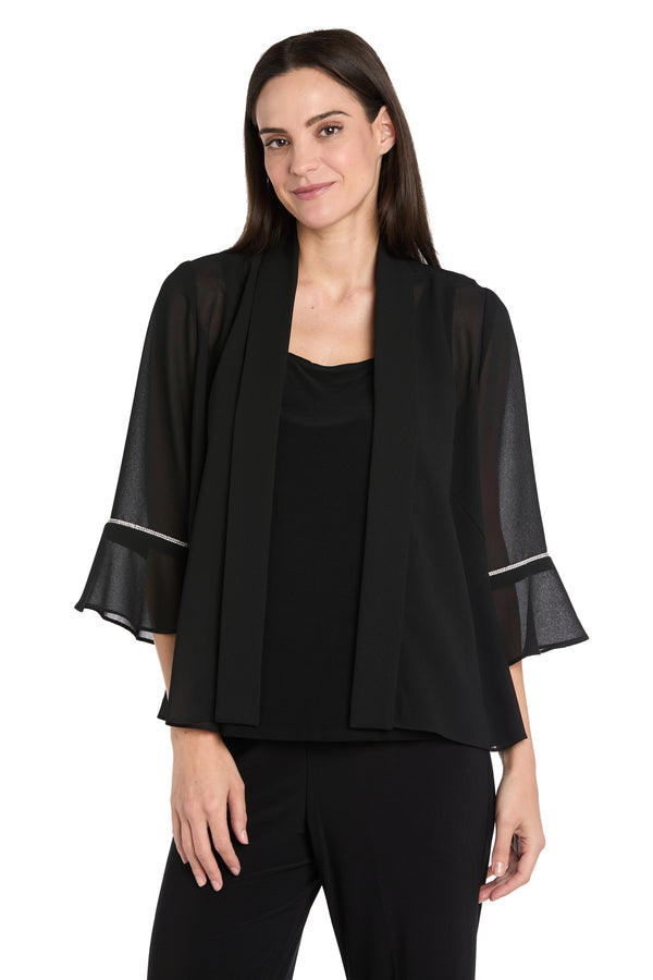r&m richards Black Pebble Georgette Jacket with Rhinestone Sleeve Trim