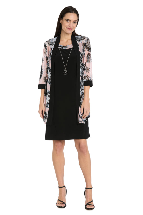 r&m richards Black & Pink Printed Jacket Dress - Petite