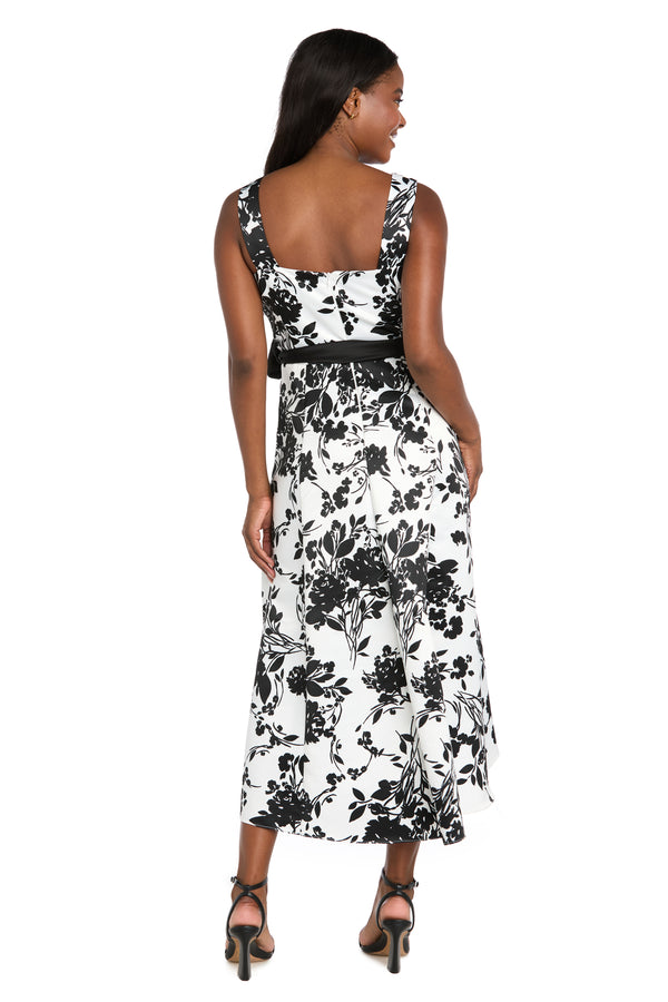 R&m Richards Black & White Printed Lamour High-Low Wrap Dress With Satin Sash