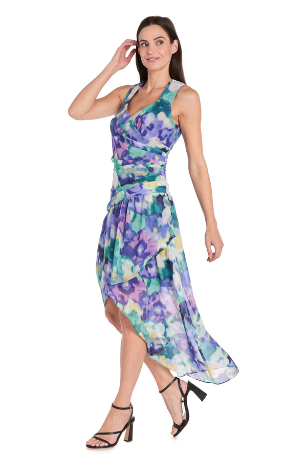 R&m Richards Blue Bloom High-Low Chiffon Dress - Petite