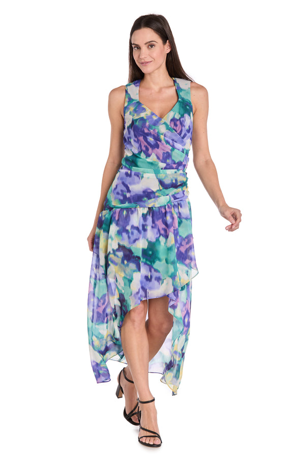 r&m richards Blue Bloom High-Low Chiffon Dress - Petite