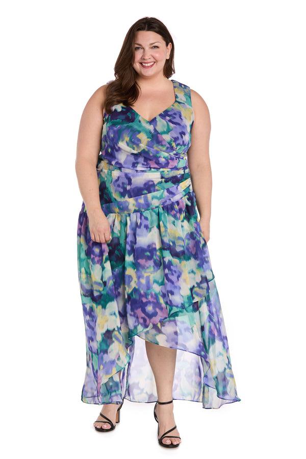 R&m Richards Blue Bloom High-Low Chiffon Dress - Plus