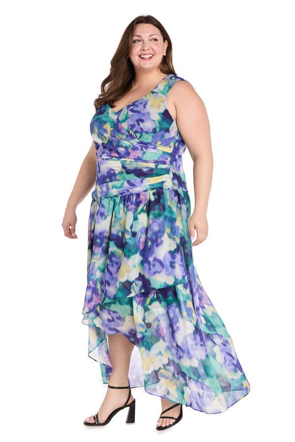 r&m richards Blue Bloom High-Low Chiffon Dress - Plus