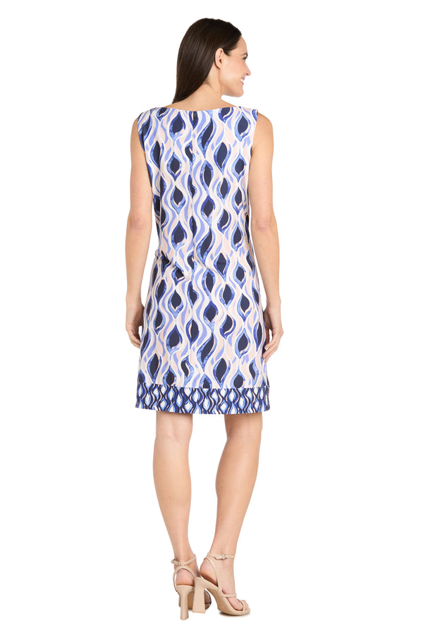 R&m Richards Blue Wave Pattern Sleeveless Spring Dress