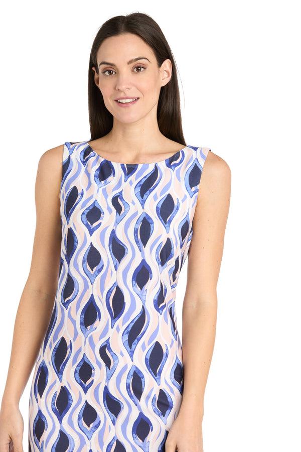R&m Richards Blue Wave Pattern Sleeveless Spring Dress