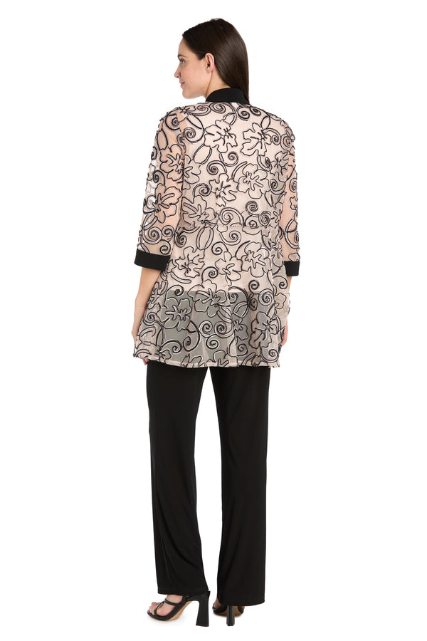 R&m Richards Blush-Embroidered 3D Floral Pant Suit With Matching Jacket