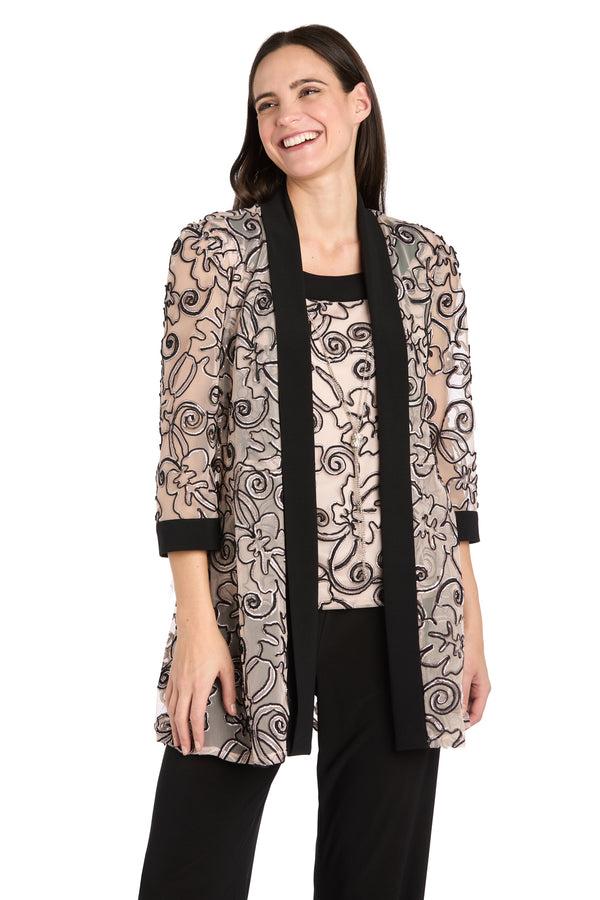 R&m Richards Blush-Embroidered 3D Floral Pant Suit With Matching Jacket