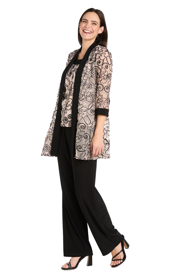 R&m Richards Blush-Embroidered 3D Floral Pant Suit With Matching Jacket