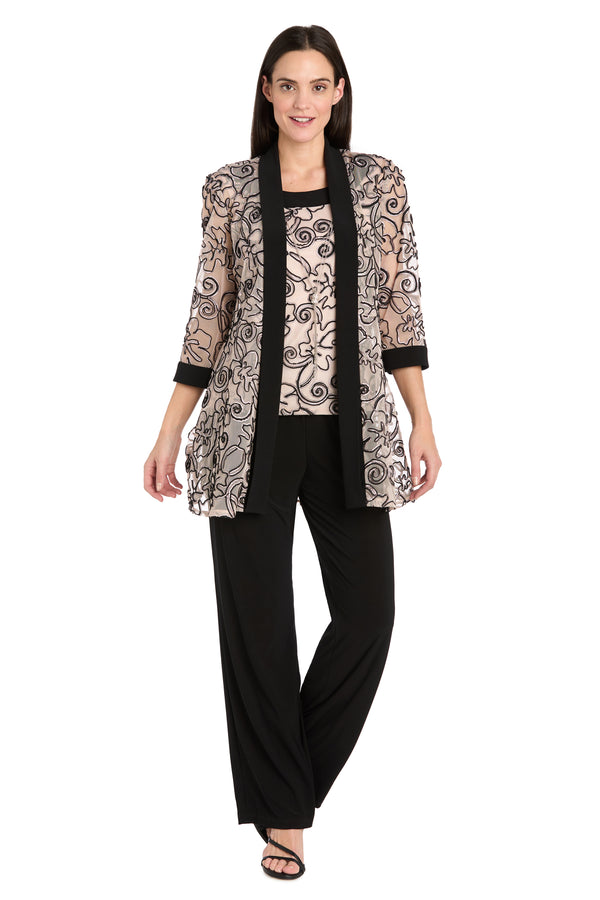 r&m richards Blush-Embroidered 3D Floral Pant Suit with Matching Jacket