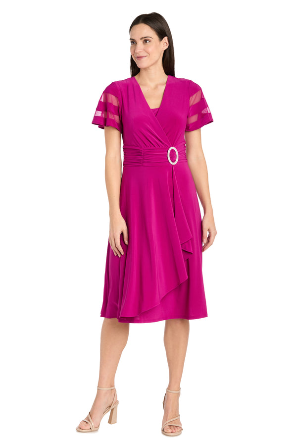 R&m Richards Cascade Cocktail Dress With Rhinestone Buckle