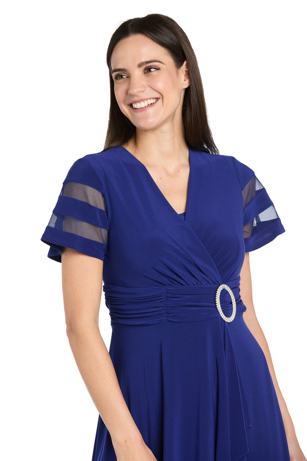 R&m Richards Cascade Cocktail Dress With Rhinestone Buckle - Petite