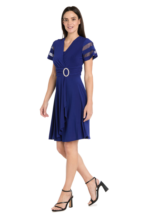 R&m Richards Cascade Cocktail Dress With Rhinestone Buckle - Petite