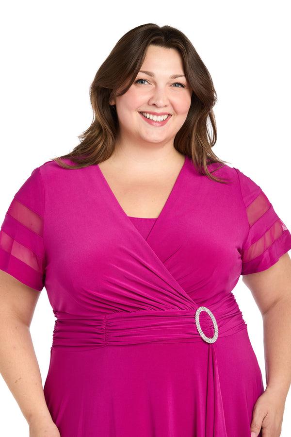 R&m Richards Cascade Cocktail Dress With Rhinestone Buckle - Plus