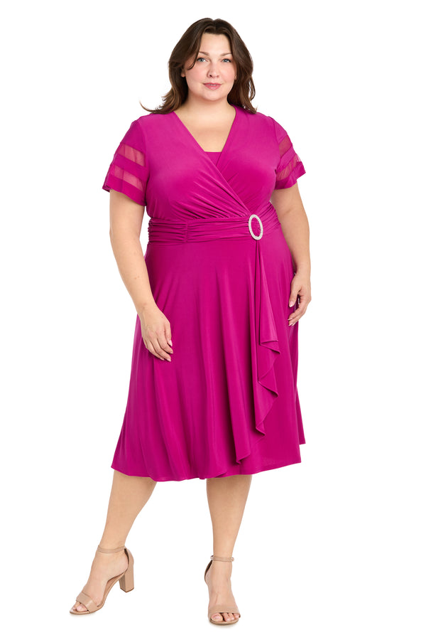 R&m Richards Cascade Cocktail Dress With Rhinestone Buckle - Plus