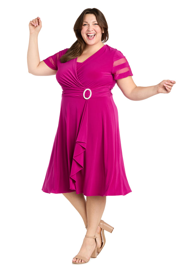 r&m richards Cascade Cocktail Dress With Rhinestone Buckle - Plus