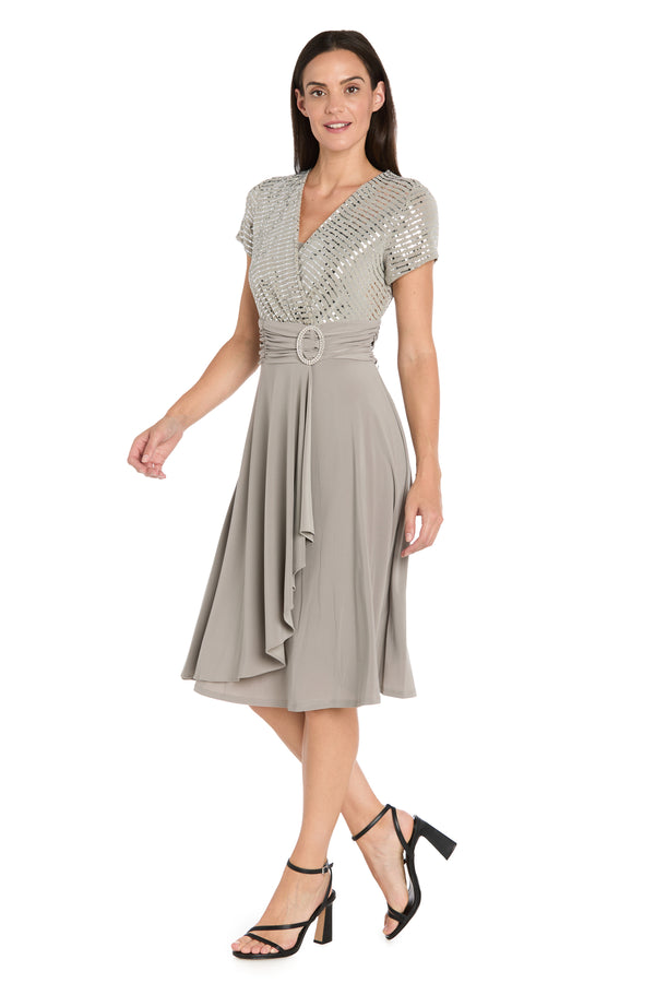 R&m Richards Cascade Wrap Dress With Rhinestone Buckle