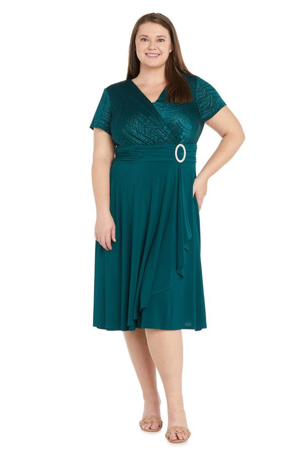 R&m Richards Cascade Wrap Dress With Waist Sash - Plus