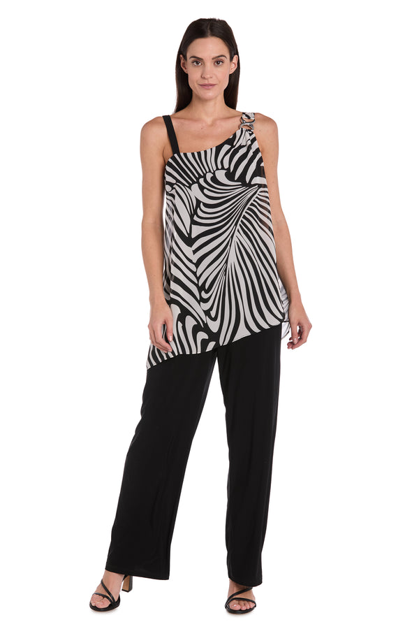 r&m richards Chic Long Jumpsuit with Stretch ITY Pants & Zebra-Print Chiffon Overlay - Petite