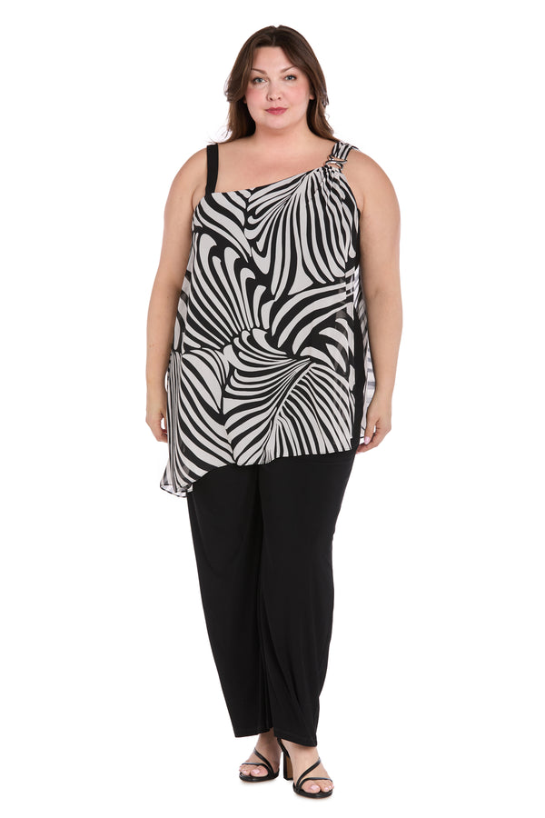 r&m richards Chic Long Jumpsuit with Stretch ITY Pants & Zebra-Print Chiffon Overlay - Plus