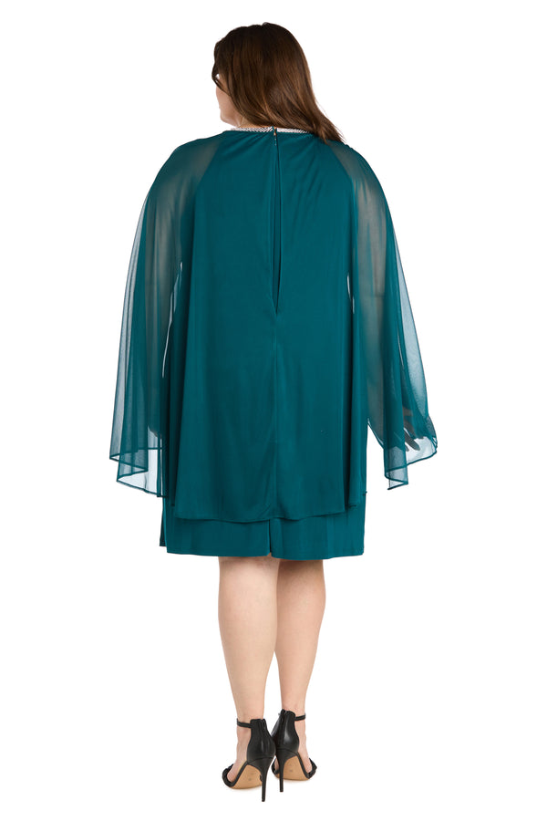 R&m Richards Chiffon Dress With Rhinestone Neckline And Sheer Capelet - Plus