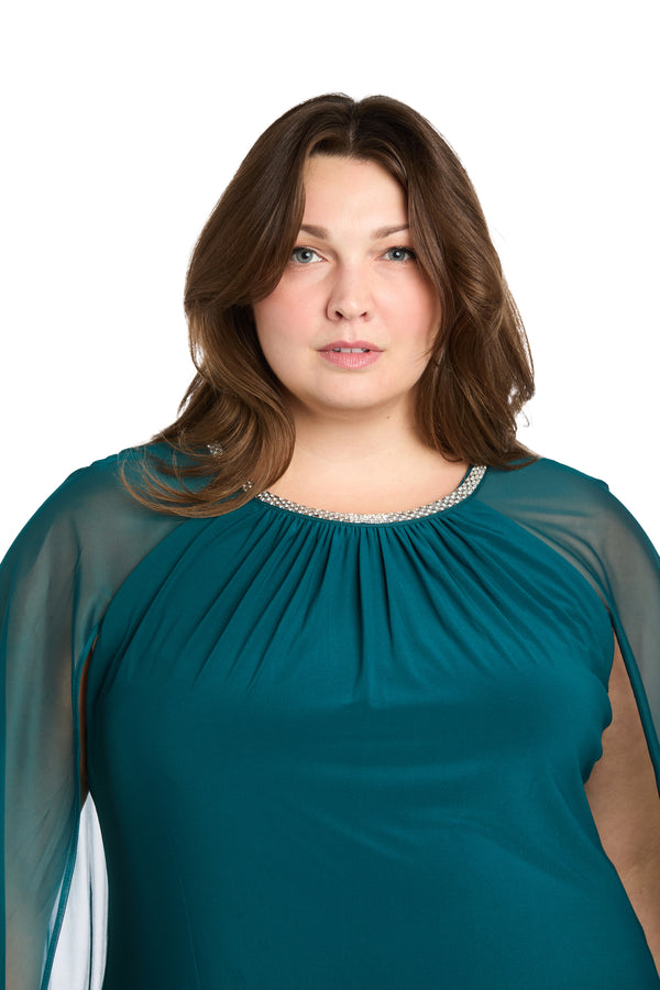 R&m Richards Chiffon Dress With Rhinestone Neckline And Sheer Capelet - Plus