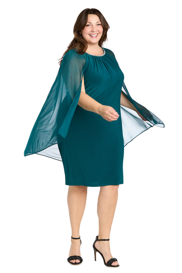 r&m richards Chiffon Dress with Rhinestone Neckline and Sheer Capelet - Plus
