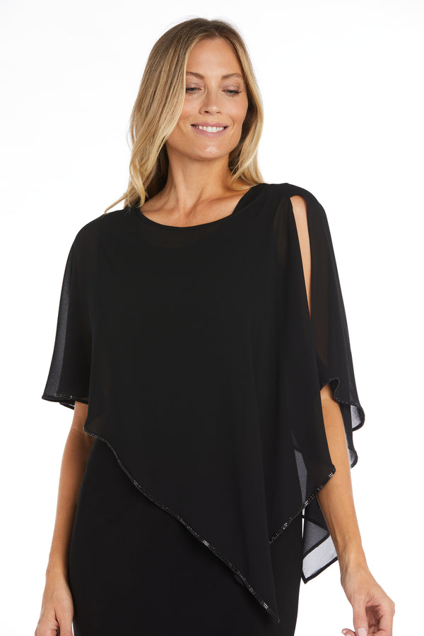 r&m richards Chiffon Poncho with Rhinestone Trim Around The Edges