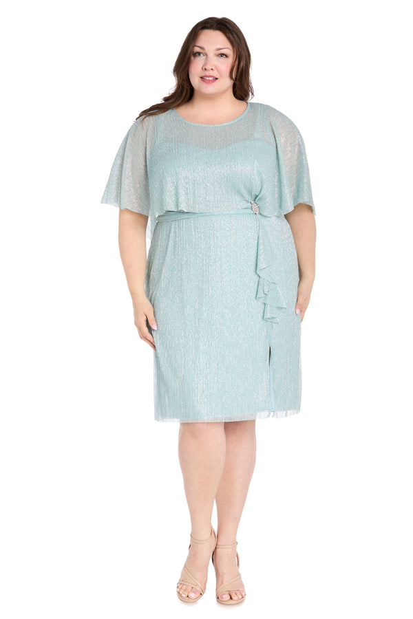 r&m richards Cocktail Caplet Dress with Rhinestone and Ruffle Side Detail - Plus
