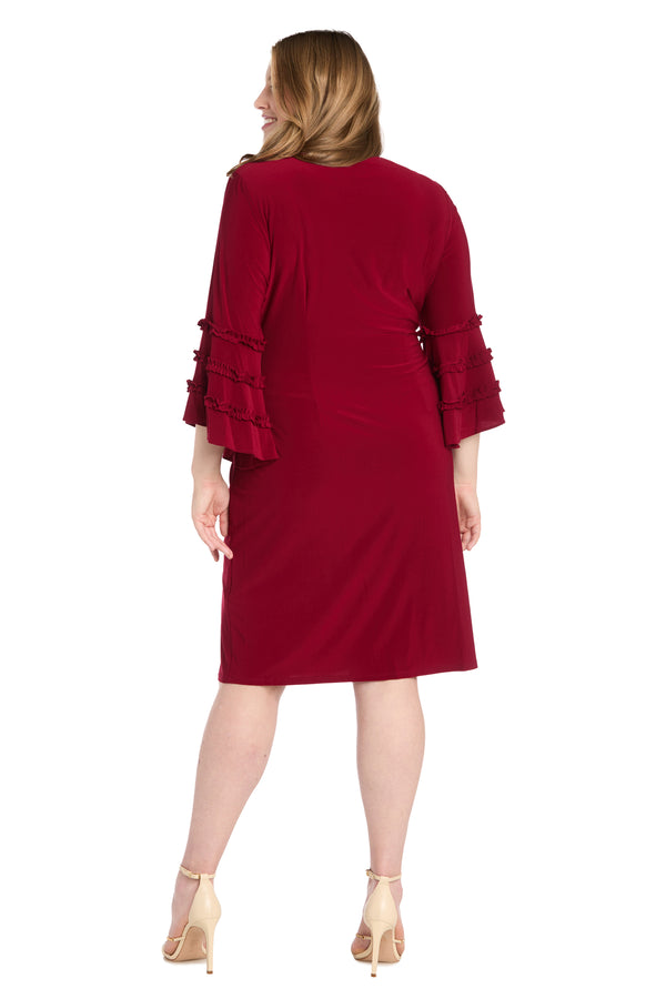 R&m Richards Cocktail Dress With Beautiful Rhinestone Detail And Ruffle Sleeves - Plus