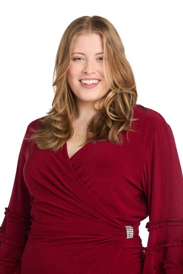 R&m Richards Cocktail Dress With Beautiful Rhinestone Detail And Ruffle Sleeves - Plus