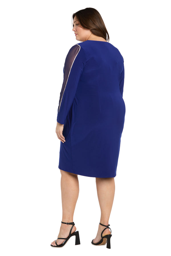 R&m Richards Cocktail Dress With Rhinestone Arm Detail & Sheer Inserts - Plus