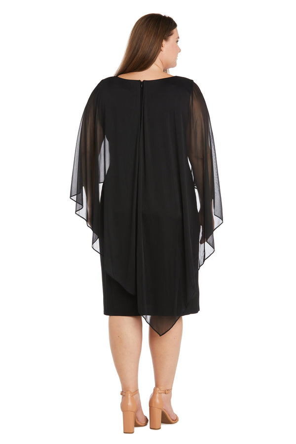 R&m Richards Cocktail Dress With Rhinestone Waist Detail And Asymmetric Cascade Caplet - Plus
