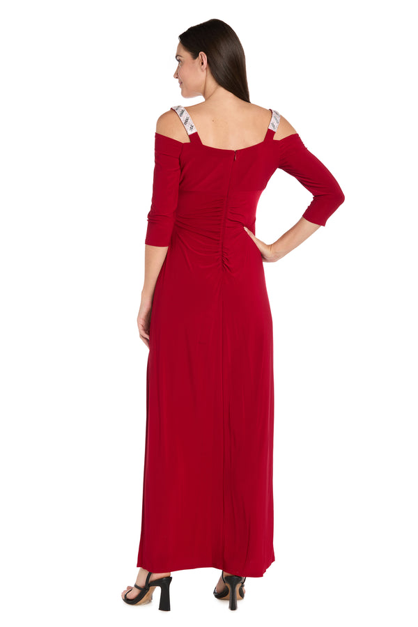 R&m Richards Cold Shoulder Gown With Rhinestone Detail Straps