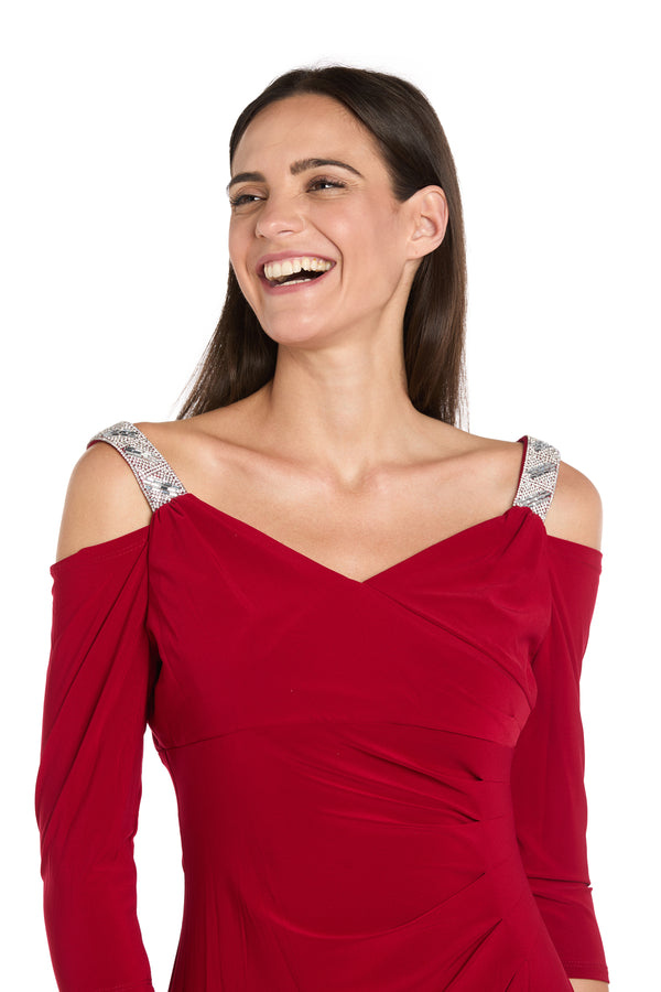 R&m Richards Cold Shoulder Gown With Rhinestone Detail Straps