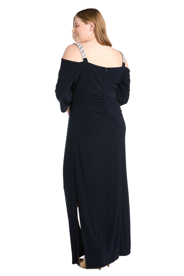 R&m Richards Cold Shoulder Gown With Rhinestone Detail Straps - Plus