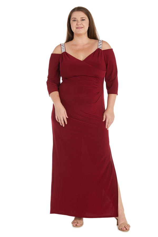 R&m Richards Cold Shoulder Gown With Rhinestone Detail Straps - Plus