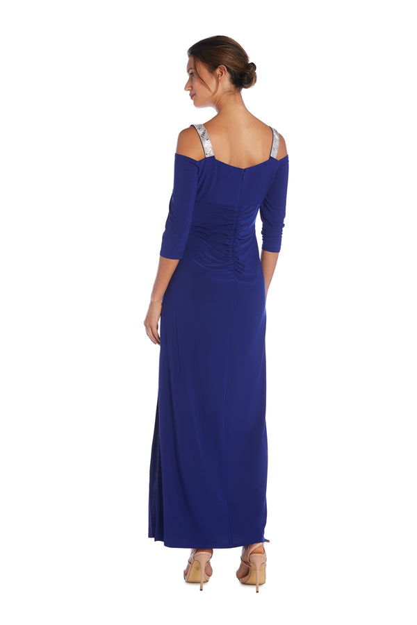 R&m Richards Cold Shoulder Gown With Rhinestone Detail Straps - Petite