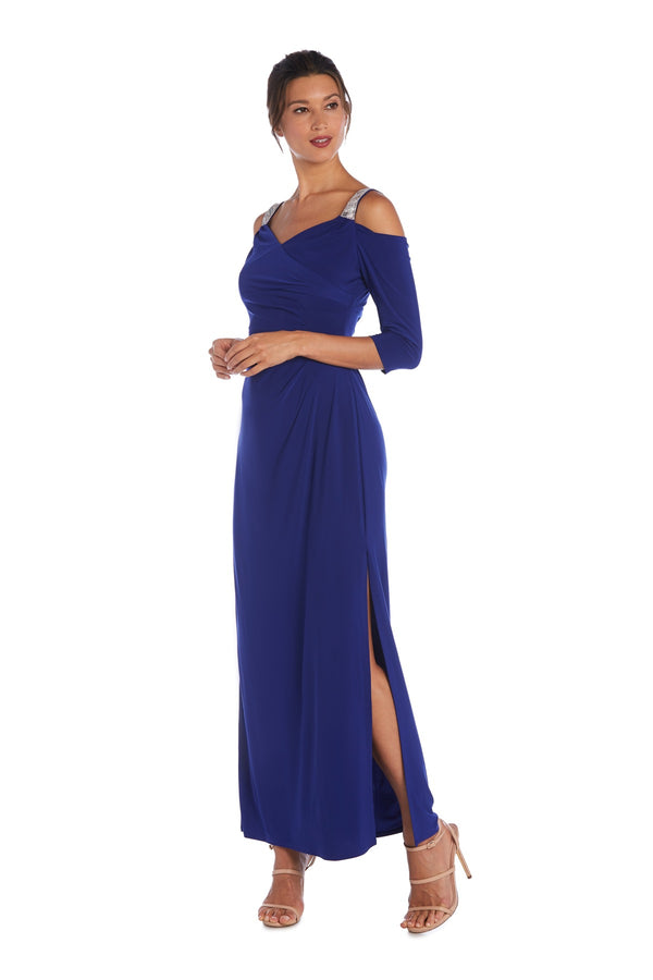 r&m richards Cold Shoulder Gown with Rhinestone Detail Straps - Petite