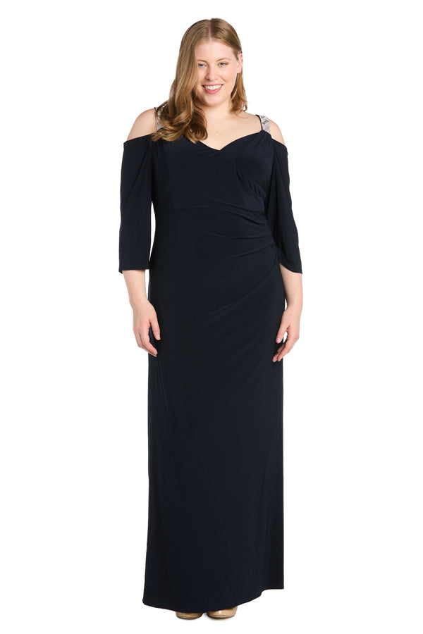 r&m richards Cold Shoulder Gown with Rhinestone Detail Straps - Plus