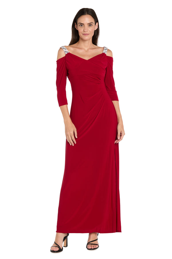 r&m richards Cold Shoulder Gown with Rhinestone Detail Straps