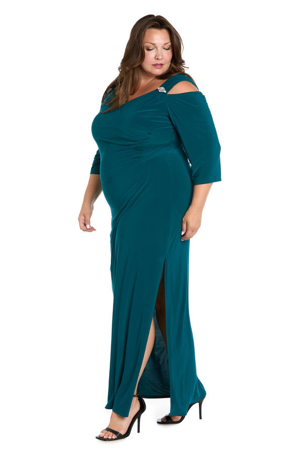 R&m Richards Column Evening Gown With Off The Shoulder Cutouts - Plus